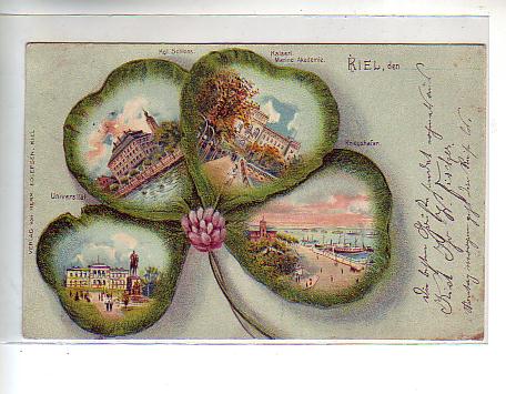 Kiel Kleeblatt Litho mit Kleinbild,Kriegshafen,Marineakademie 19 Kiel Kleeblatt Litho mit Kleinbild,Kriegshafen,Marineakademie 19