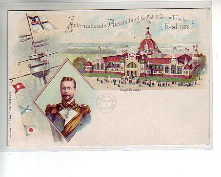 Kiel Schifffahrts-Ausstellung,Marine,Haupt-Gebäude Litho 1896 Kiel Schifffahrts-Ausstellung,Marine,Haupt-Gebäude Litho 1896