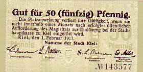 Kiel Notgeld 50 Pfennig Kiel Notgeld 50 Pfennig