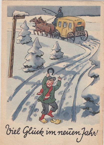 Gl�ckwunsch Neujahr Winter Schlitten 1919