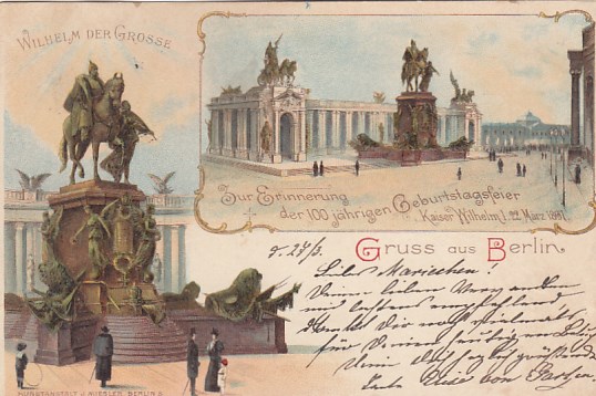 Berlin Mitte Litho Ansichtskarte Kaiser Denkmal 1898