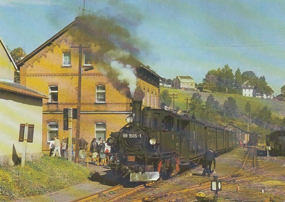 Eisenbahn Schmalspurbahn Dampflokomotive Bahnhof Wolkenstein - Jönstadt