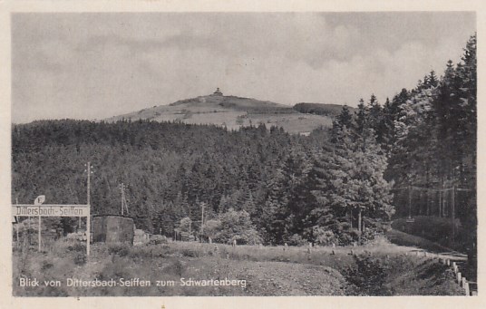 Eisenbahn Dittersbach-Seiffen mit Schwartenberg 1955