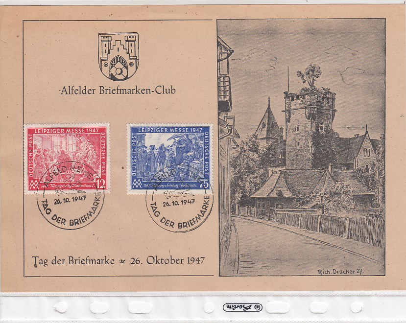 Alfeld an der Leine Briefmarken-Club Sonderstempel 1947 Leipzig Messe