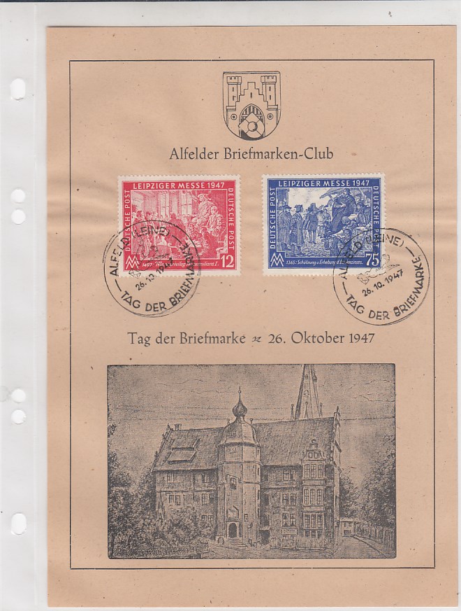 Alfeld an der Leine Briefmarken-Club Sonderstempel 1947 Leipzig Messe
