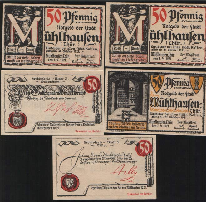 Mühlhausen Thüringen 5 Scheine Notgeld