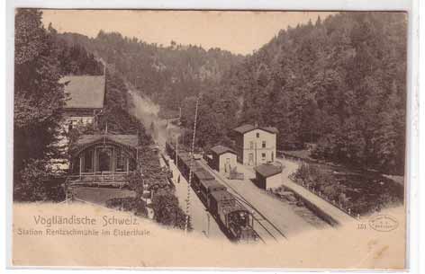 Bahnhof Rentzschmühle,Eisenbahn,Elsterthal bei Greiz um 1900 Bahnhof Rentzschmühle,Eisenbahn,Elsterthal bei Greiz um 1900