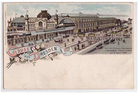 Dresden Litho vom Bahnhof mit Eisenbahn Dresden Litho vom Bahnhof mit Eisenbahn