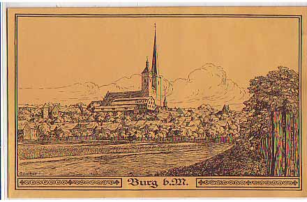 Burg bei Magdeburg ,Steindruck,Ansichtskarte,vor 1945 Burg bei Magdeburg ,Steindruck,Ansichtskarte,vor 1945
