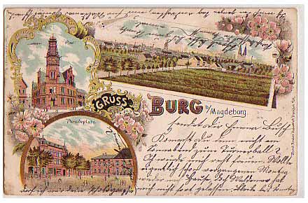 Burg bei Magdeburg ,Litho Ansichtskarte von 1897 Burg bei Magdeburg ,Litho Ansichtskarte von 1897