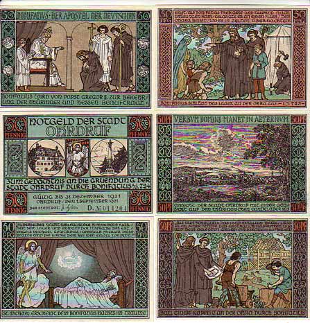 Ohrdruf in Thüringen ,6 Scheine Notgeld mit Bildern der Stadt Ohrdruf in Thüringen ,6 Scheine Notgeld mit Bildern der Stadt