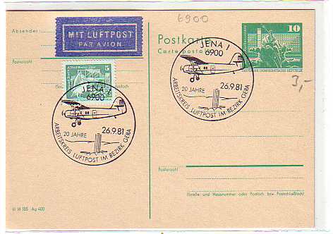 Jena Ganzsache,Luftpost Jena Ganzsache,Luftpost