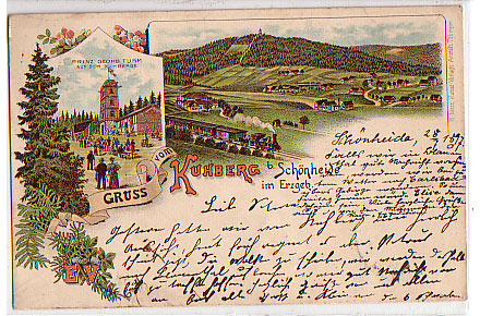 Eisenbahn,Kuhberg Schönheide b.Schwarzenberg Erzgebirge Litho Eisenbahn,Kuhberg Schönheide b.Schwarzenberg Erzgebirge Litho