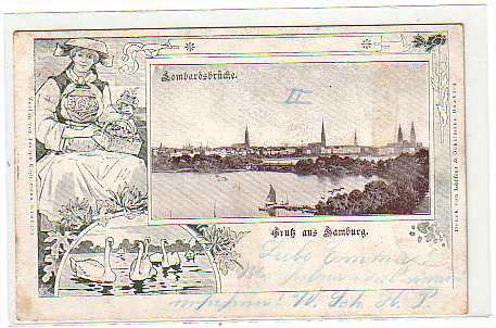Hamburg Lombardsbrücke Jugendstil,Trachten 1901 Hamburg Lombardsbrücke Jugendstil,Trachten 1901