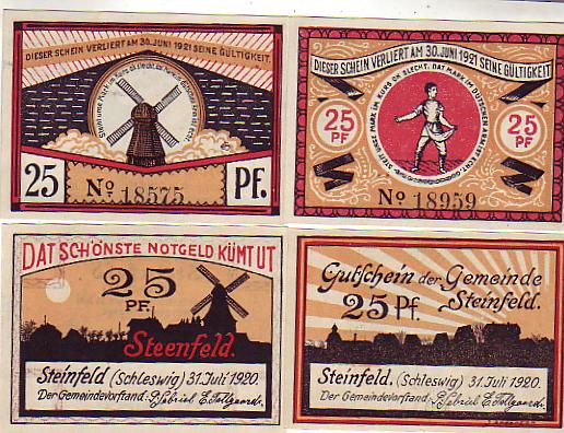 Steinfeld 4 Scheine Notgeld mit Bildern der Stadt