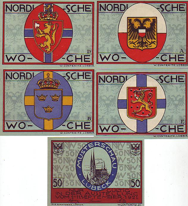 Lübeck 5 Scheine Notgeld mit Bildern der Stadt
