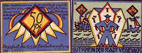 Bremen-Vegesack 2 Scheine Notgeld Bremen-Vegesack 2 Scheine Notgeld