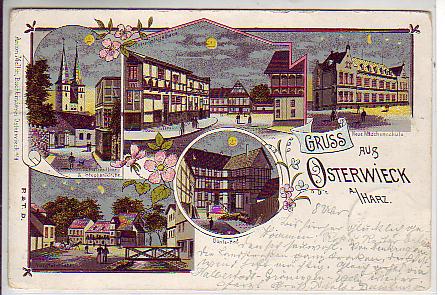 Osterwieck im Harz Mondschein Litho von 1903 Osterwieck im Harz Mondschein Litho von 1903