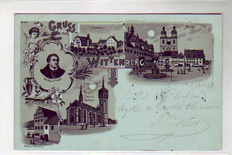 Lutherstadt Wittenberg Mondschein Litho 1898 Lutherstadt Wittenberg Mondschein Litho 1898