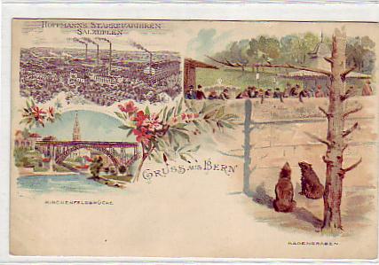 Bad Salzuflen Fabrik und Bären im Zoo Bern,Litho ca 1900 Bad Salzuflen Fabrik und Bären im Zoo Bern,Litho ca 1900