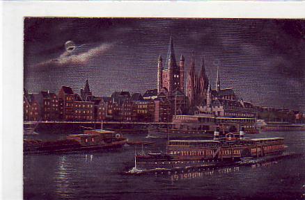 Köln am Rhein Mondschein , Raddampfer Köln am Rhein Mondschein , Raddampfer