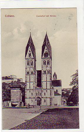 Koblenz,Coblenz am Rhein Castorhof mit Kirche 1909 Koblenz,Coblenz am Rhein Castorhof mit Kirche 1909