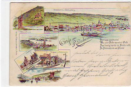 Rüdesheim im Rheingau Litho Ansichtskarte von 1897 Rüdesheim im Rheingau Litho Ansichtskarte von 1897