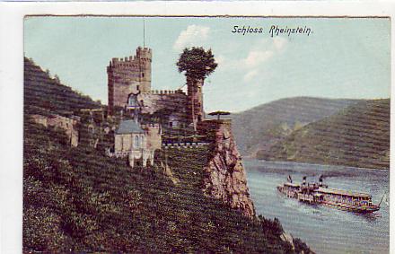 Rüdesheim im Rheingau Schloss Rheinstein,Raddampfer ca 1915 Rüdesheim im Rheingau Schloss Rheinstein,Raddampfer ca 1915