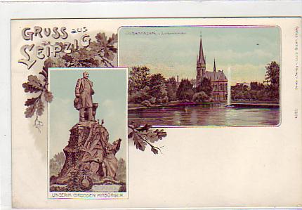 Leipzig Litho von ca 1900 Johannapark und Kirche Leipzig Litho von ca 1900 Johannapark und Kirche