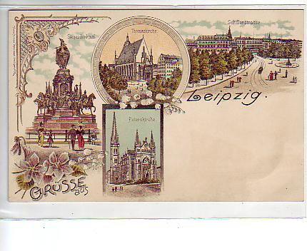 Leipzig Litho von ca 1900 Schillerstrasse,Kirche Leipzig Litho von ca 1900 Schillerstrasse,Kirche