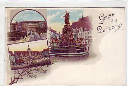Leipzig Litho von ca 1900 Reichsbank,Rathaus Leipzig Litho von ca 1900 Reichsbank,Rathaus