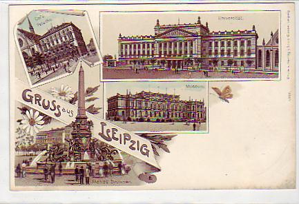 Leipzig Litho von ca 1900 Uni,Museum,Cafe Felsche Leipzig Litho von ca 1900 Uni,Museum,Cafe Felsche