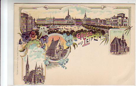 Leipzig Litho von ca 1900 Kirchen Leipzig Litho von ca 1900 Kirchen