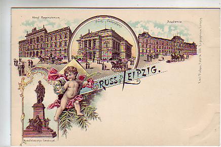 Leipzig Litho von ca 1900 Academie,Neues Gewandhaus Leipzig Litho von ca 1900 Academie,Neues Gewandhaus