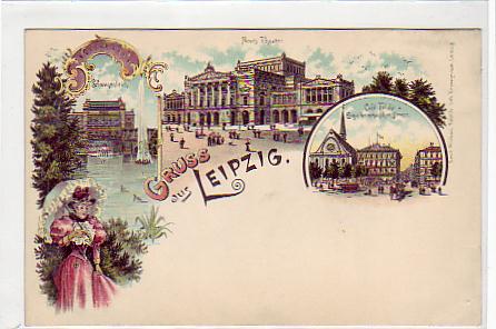 Leipzig Litho von ca 1900 Theater , Cafe Felsch Leipzig Litho von ca 1900 Theater , Cafe Felsch