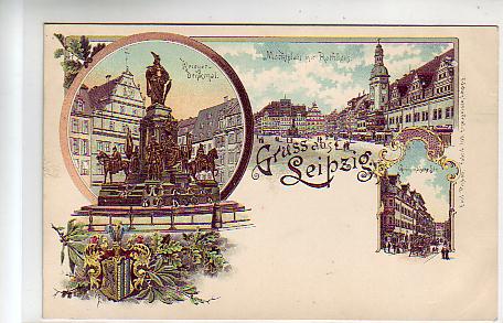 Leipzig Litho von ca 1900 Marktplatz,Kriegerdenkmal Leipzig Litho von ca 1900 Marktplatz,Kriegerdenkmal