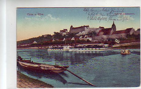 Pirna an der Elbe mit Raddampfer Aussig 1915 Pirna an der Elbe mit Raddampfer Aussig 1915