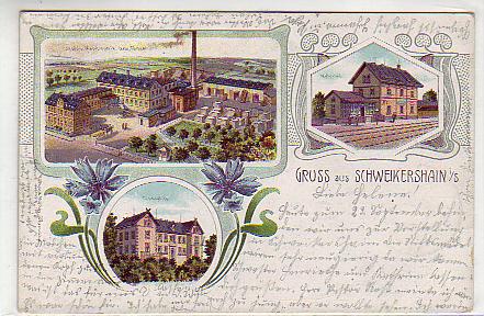 Schweikershain bei Penig ,Litho mit Fabrik und Bahnhof 1904 Schweikershain bei Penig ,Litho mit Fabrik und Bahnhof 1904