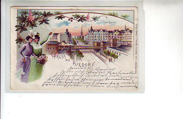 Berlin Rixdorf Litho mit Bahnhof und Eisenbahn 1902 Berlin Rixdorf Litho mit Bahnhof und Eisenbahn 1902