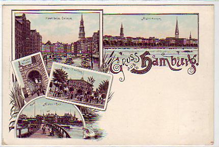 Hamburg Litho Alsterdamm und Fleer beim Grimm ca 1900 Hamburg Litho Alsterdamm und Fleer beim Grimm ca 1900