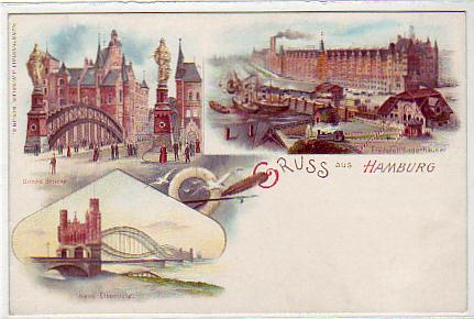 Hamburg Litho Freihafen Brooks Brücke ca 1900 Hamburg Litho Freihafen Brooks Brücke ca 1900