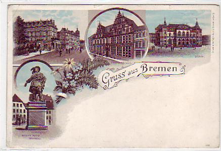 Bremen Litho Gewerbeschule,Börse,Denkmal ca 1900 Bremen Litho Gewerbeschule,Börse,Denkmal ca 1900