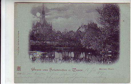 Holzminden Weser Mittlere Teich Mondschein ca 1900 Holzminden Weser Mittlere Teich Mondschein ca 1900