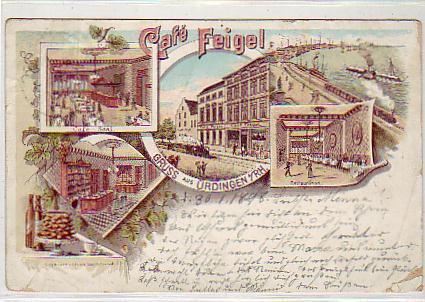 Krefeld-Uerdingen Rhein Cafe Feigel Litho 1898 Krefeld-Uerdingen Rhein Cafe Feigel Litho 1898