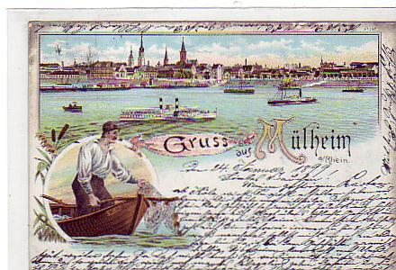 Mülheim an der Ruhr Litho mit Fischer von 1899 Mülheim an der Ruhr Litho mit Fischer von 1899