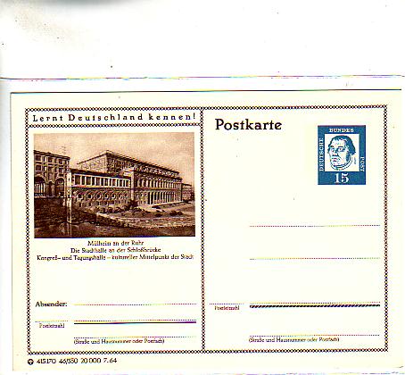 Mülheim an der Ruhr Privat-Ganzsache ca 1955 Mülheim an der Ruhr Privat-Ganzsache ca 1955