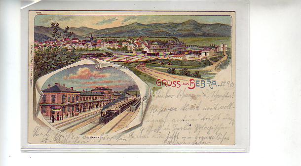 Bebra Bahnhof Litho mit Eisenbahn 1901 Bebra Bahnhof Litho mit Eisenbahn 1901