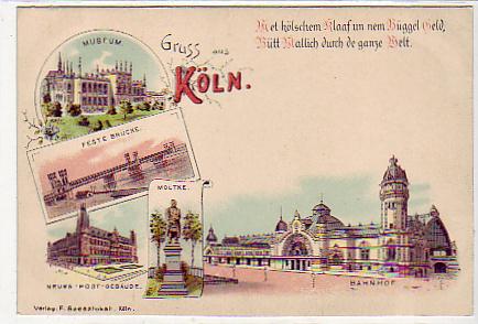 Köln am Rhein Litho Bahnhof,Museum ca 1900 Köln am Rhein Litho Bahnhof,Museum ca 1900