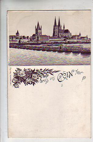 Köln am Rhein Litho mit Raddampfer vor 1900 Köln am Rhein Litho mit Raddampfer vor 1900