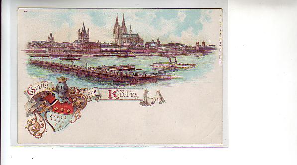 Köln am Rhein Litho mit Raddampfer und Wappen ca 1900 Köln am Rhein Litho mit Raddampfer und Wappen ca 1900